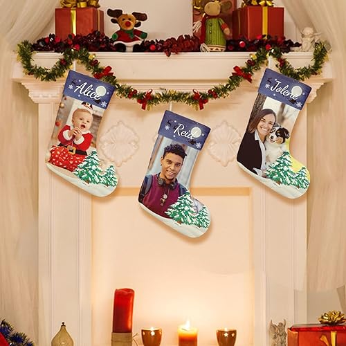 Miniatura 2 de CUSTOM STEWARD Medias de Navidad personalizadas con nombre de foto, medias de imagen personalizadas, decoración navideña personalizada para el hogar
