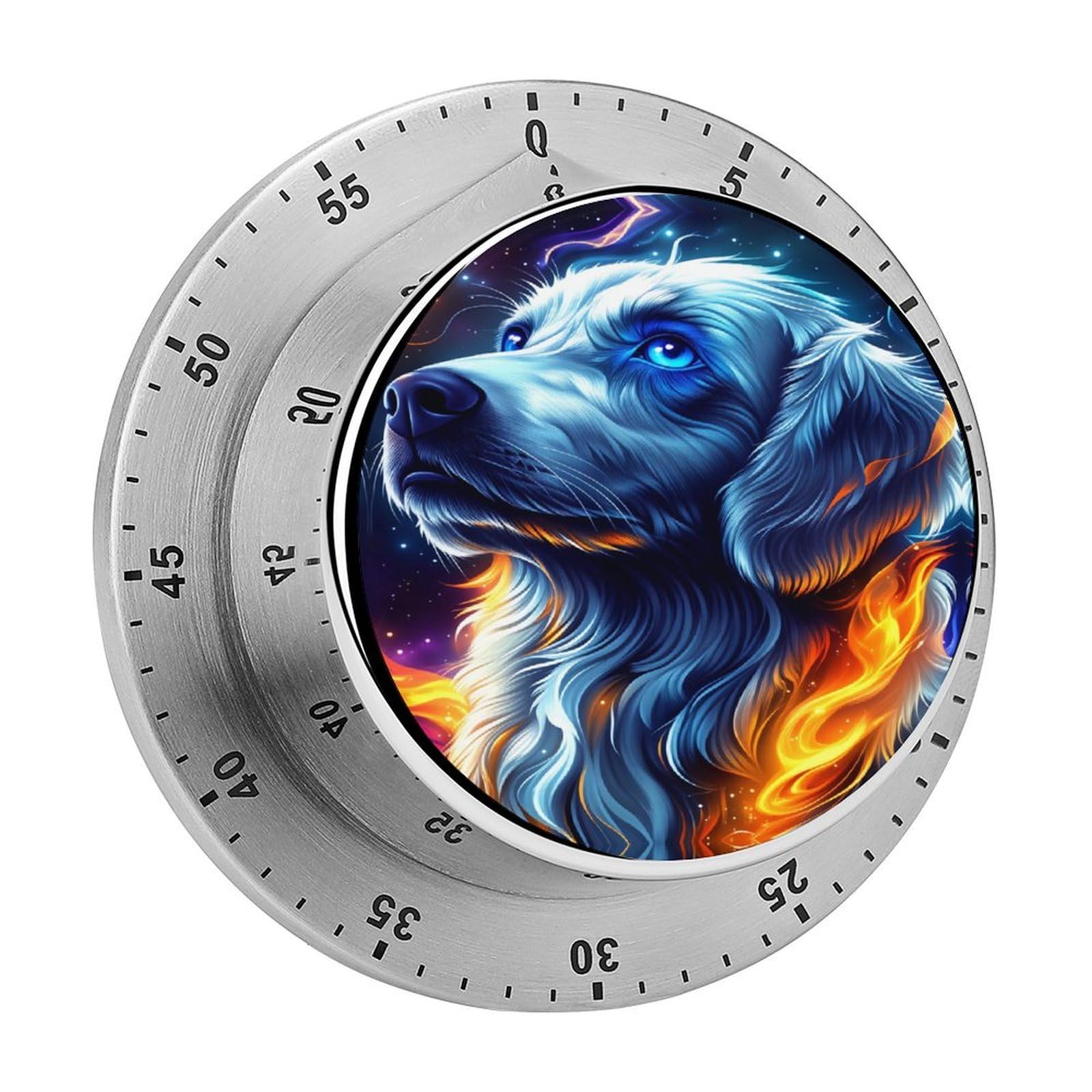 Cosmic Dog Blue Fire Galaxy 60 Minute Wind Up Timer,Visual Mechanical Magnetic Timer with Loud Alarm for Kitchen