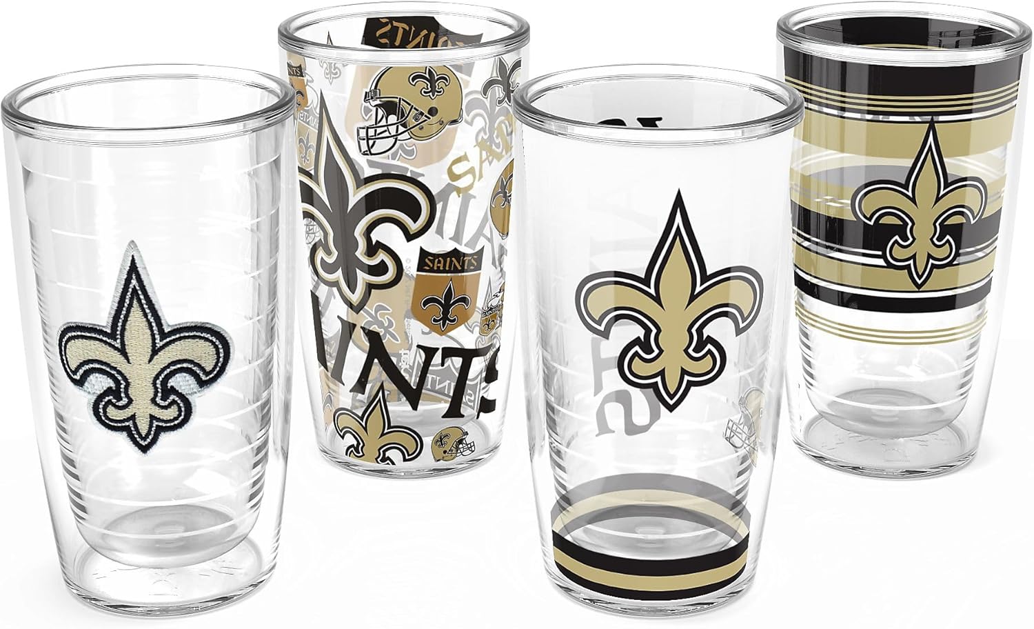 Tervis Classic Tritan 16oz Classic Tumbler, Set of 4 | NFL® New Orleans Saints - Assorted | Made in America, BPA/PFAS Free, Keeps Drinks Hot or Cold