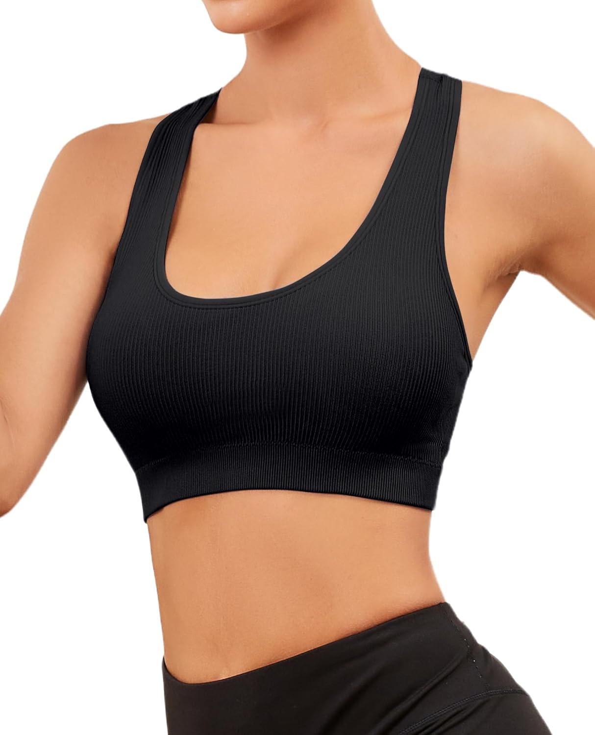 Yoga Sports Seamless Bras for Women Longline Tank Top with Built-in Gym Workout Racerback Bra Tops - Image 4
