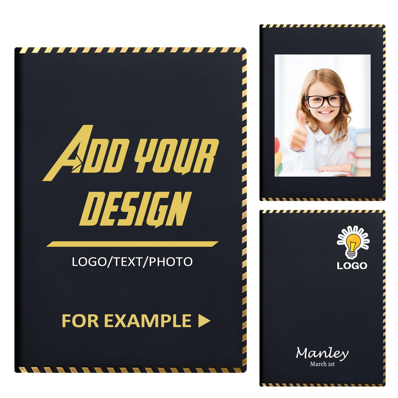 Vebermo Custom A5 Personalized Notebook with Your Logo Text PU Leather Customizable Notebook Daily Journals For Writeing-200 Lined Pages(Black)