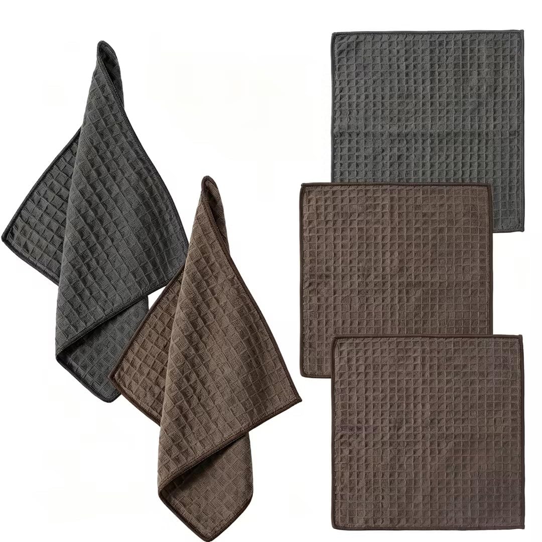 Qwrqwr 5 Pack Barista Cloths Absorbent Microfiber Coffee Cloths 30x30 cm Colour-Coded 2 Grey & 3 Coffee-Brown for Espresso Machine Steam Wand Countertop