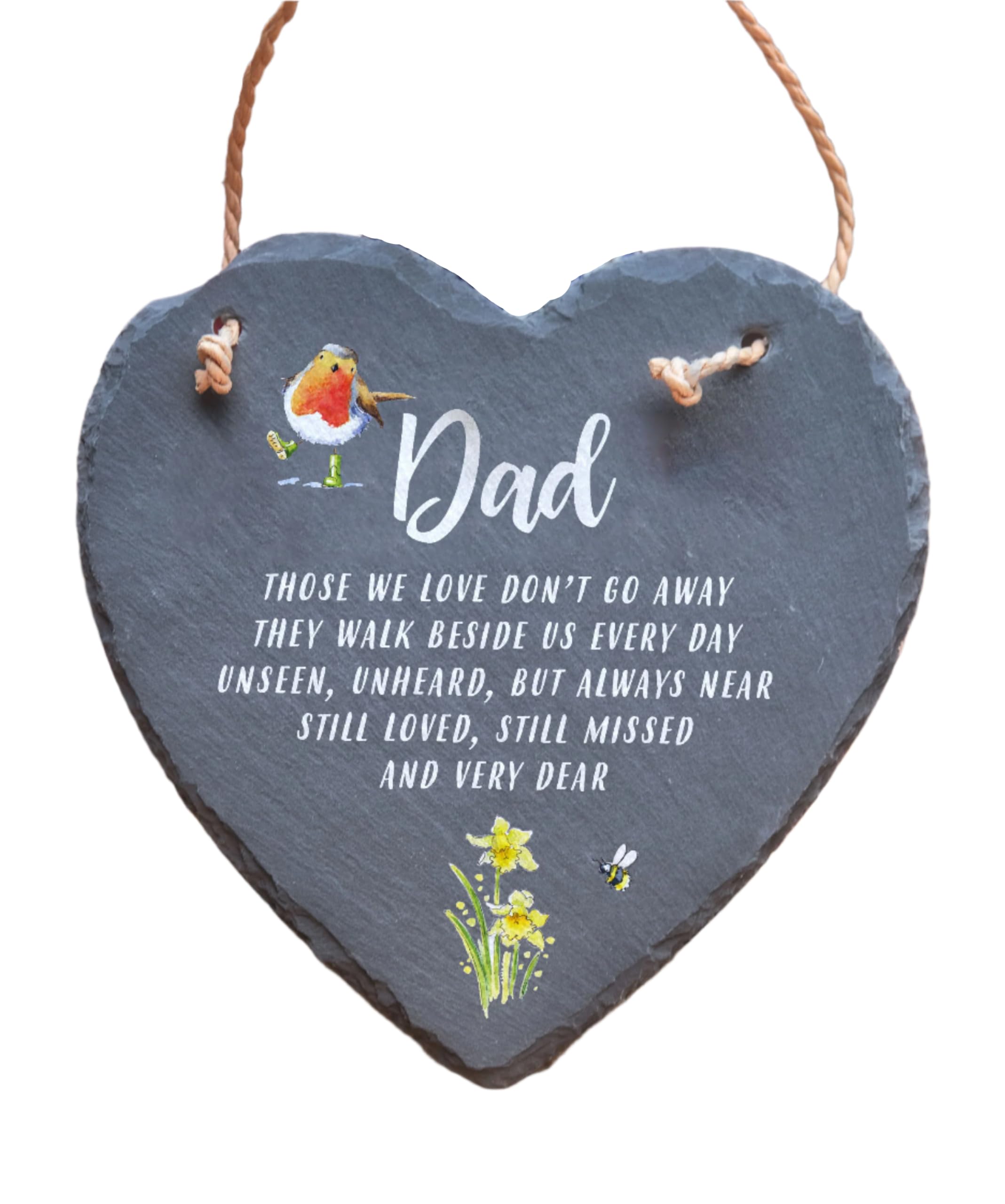 Image Industry Dad Memorial Slate Heart Hanging Plaque – Robin Remembrance Gift Sympathy Keepsake Garden & Home Decoration