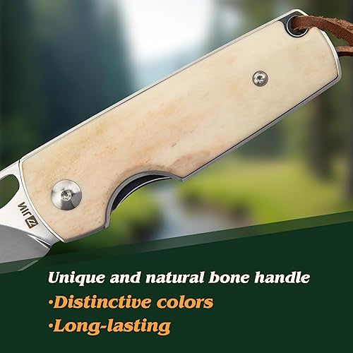 Miniatura 5 de JIN Vaquero - Cuchillo de bolsillo para hombre, hoja de damasco pulida de 2.75 pulgadas, EDC plegable con mango de hueso, kit de bricolaje con clip