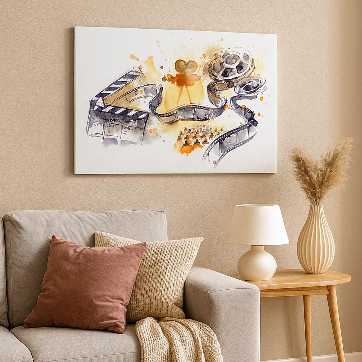 Wandbilder Dekoration Wohnzimmer Film Projektor Illustration Bilder auf Leinwand 120x80cm Leinwandbild Schlafzimmer Deko Wand Kunstdruck Art Groß XXL Wanddeko Bild Wall Decor Canvas AA120x80-3017