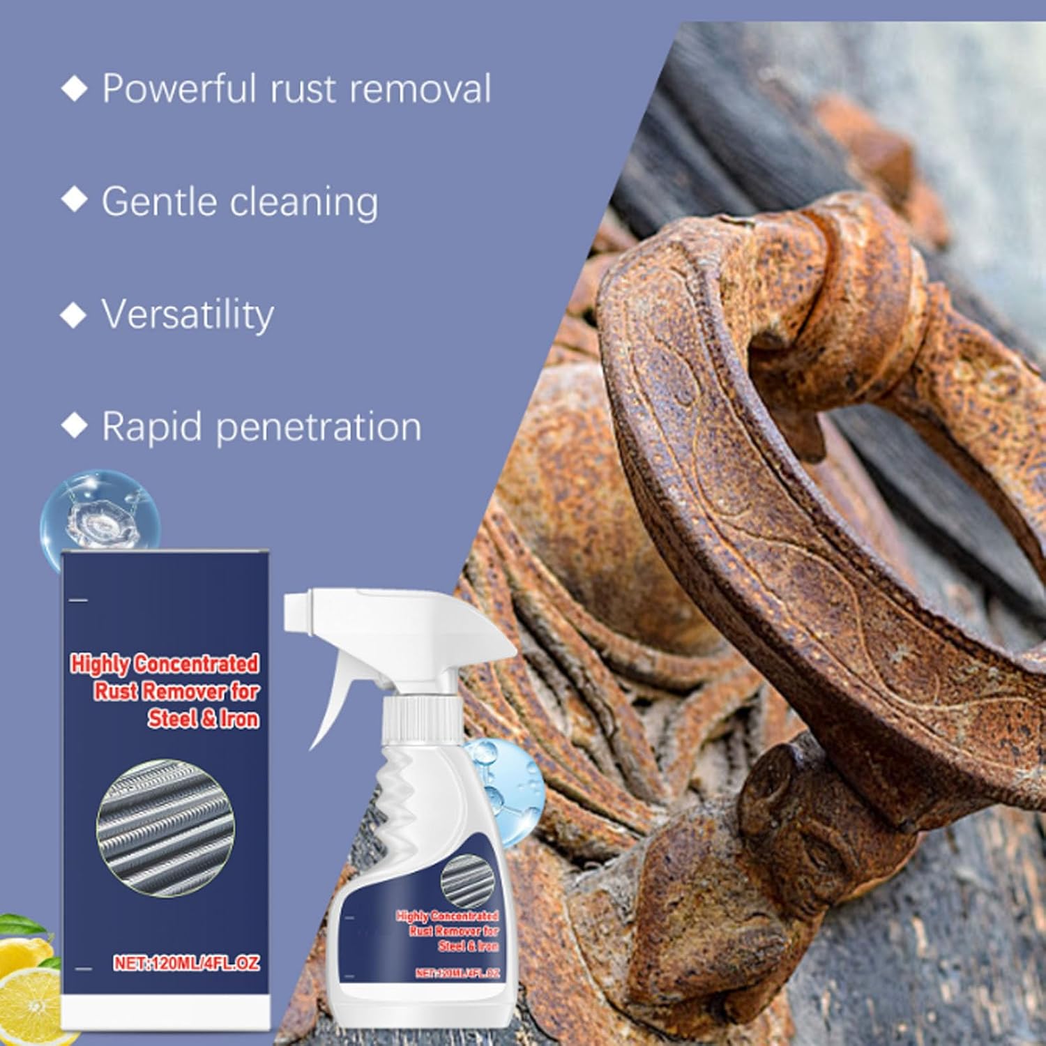 Highly Concentrated Rust Remover, 4oz Rust Remover Spray, Removedor de Oxido Altamente Concentrado for Steel & Iron (3PCS)