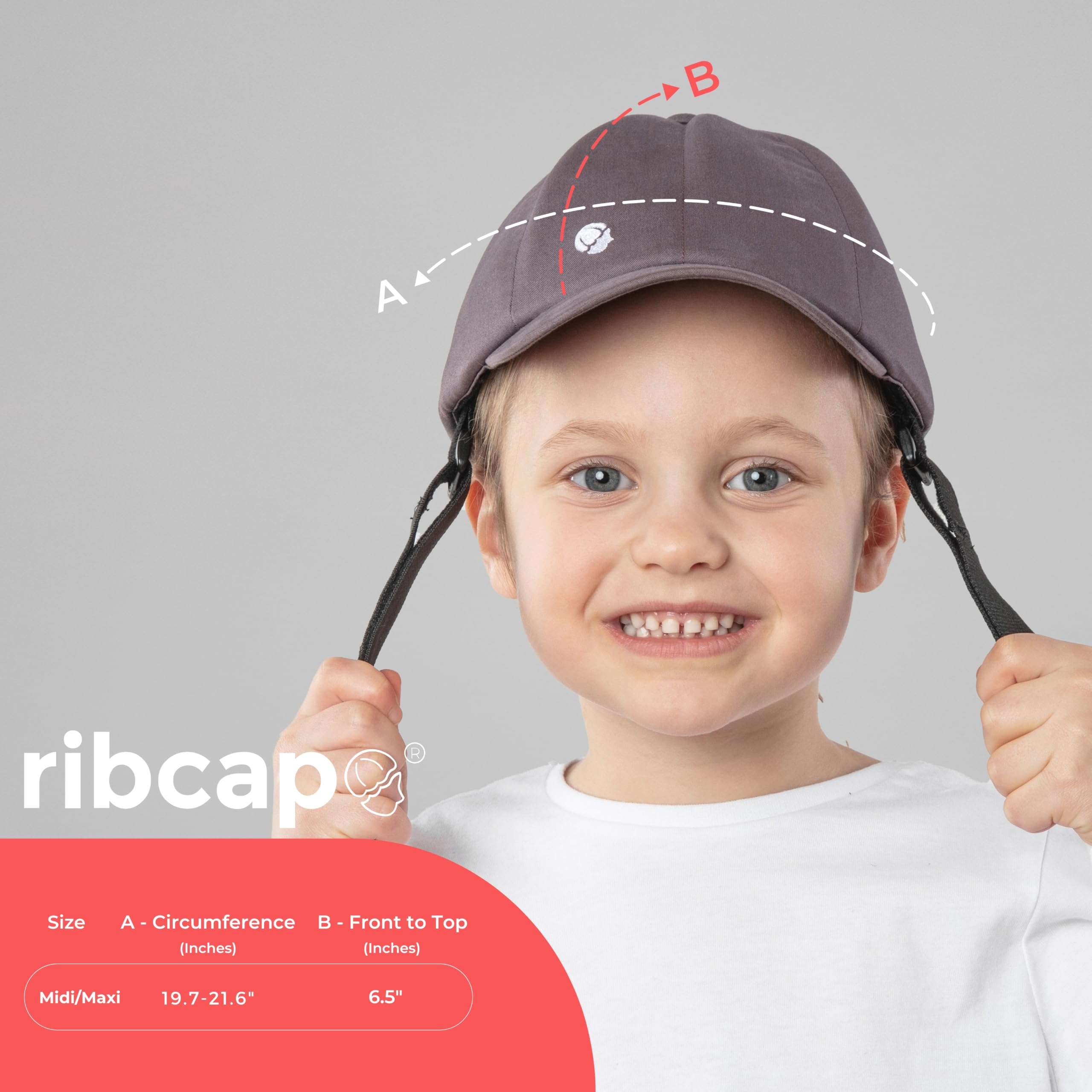 Ribcap Kask medyczny dla dzieci, styl czapki z daszkiem z paskiem na podbródek, rozmiar M / maxi 51–56 cm, wyściełany kask ochronny dla dzieci, kask z napadami padaczki, modny i bez piętna
