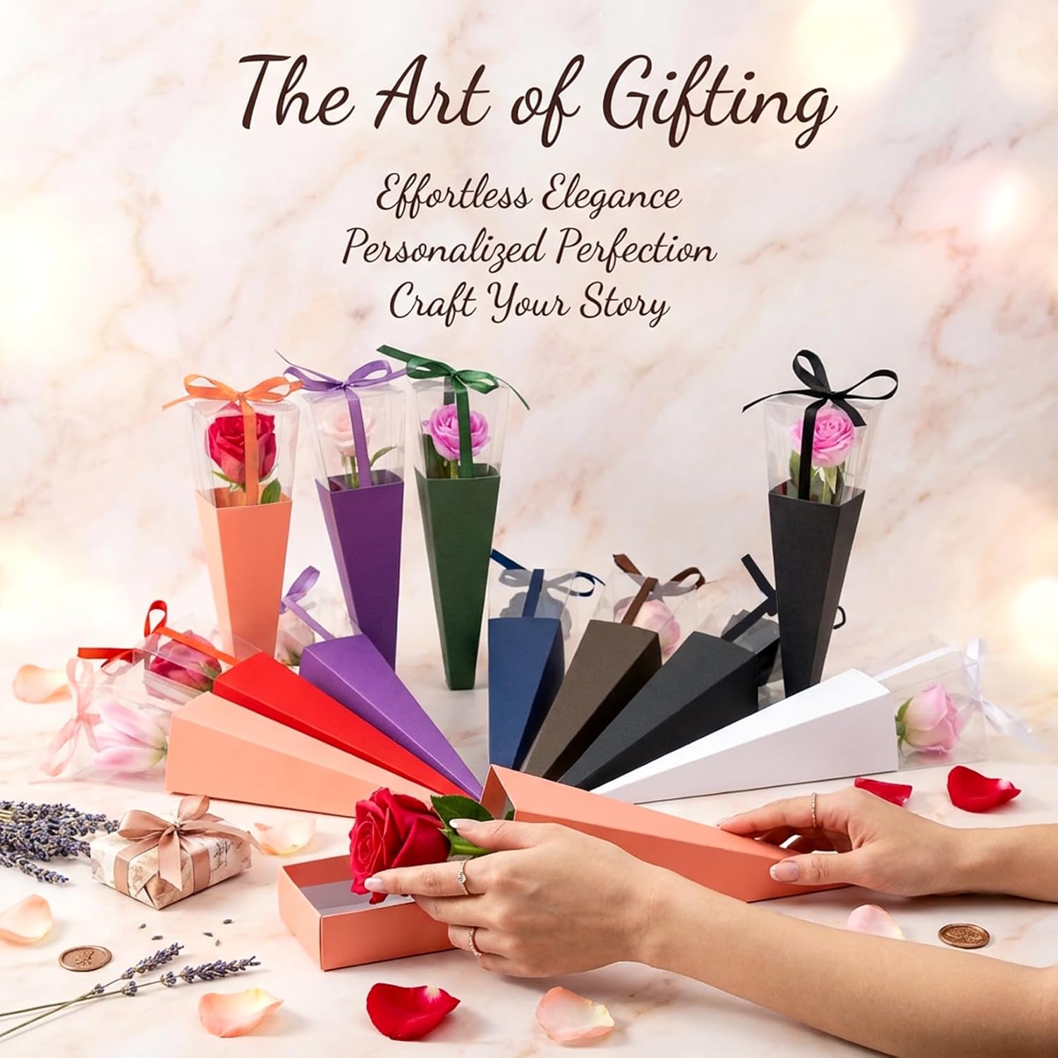 RAINFLOW Flower Wrapping Bags - 16 Pcs Single Rose Sleeves Flower Sleeves for Bouquets,Single Flower Bags Plastic Flower Wrap for Wedding Birthday Valentine’s Day Gifts Wedding Birthday Mother's Day Floral Arrangement