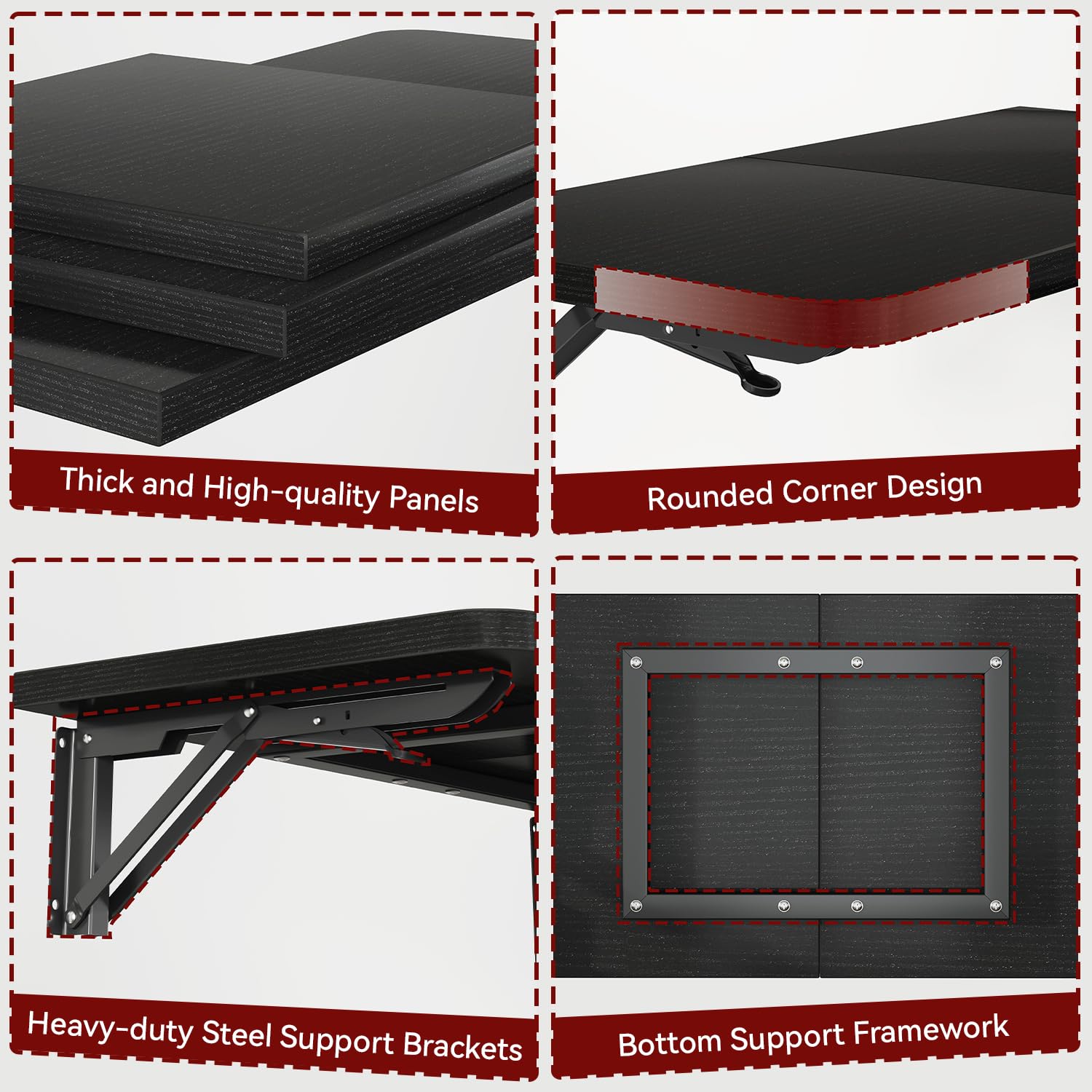 IBUYKE Mesa Plegable de Pared, Ahorra Espacio, Multifuncionales Escritorio de Ordenador, 60 * 30CM,Mesa Plegable para Hogar, Comedor, Cocina, Bar, Negro TVT005B