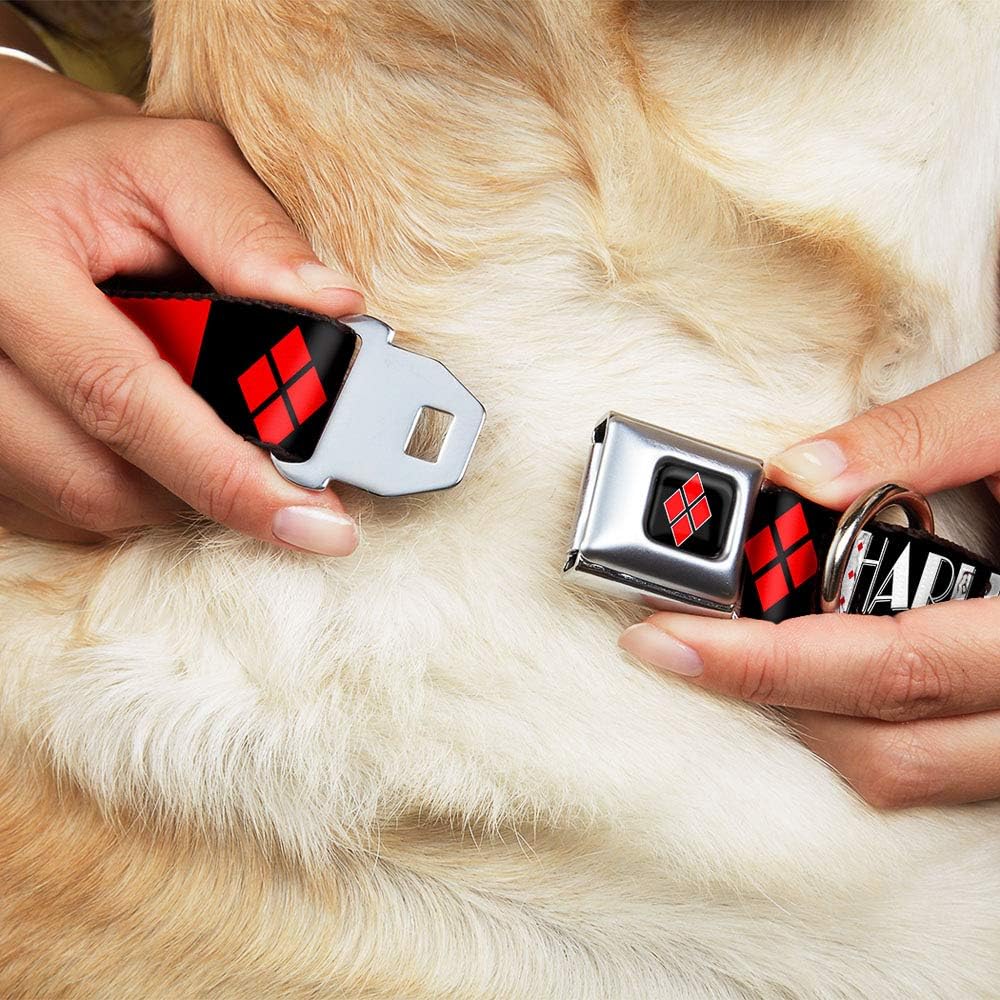 Buckle-Down Seatbelt Buckle Dog Collar - HARLEY QUINN/Diamonds Black/Red/White - 1.5" Wide - Fits 18-32" Neck - Large