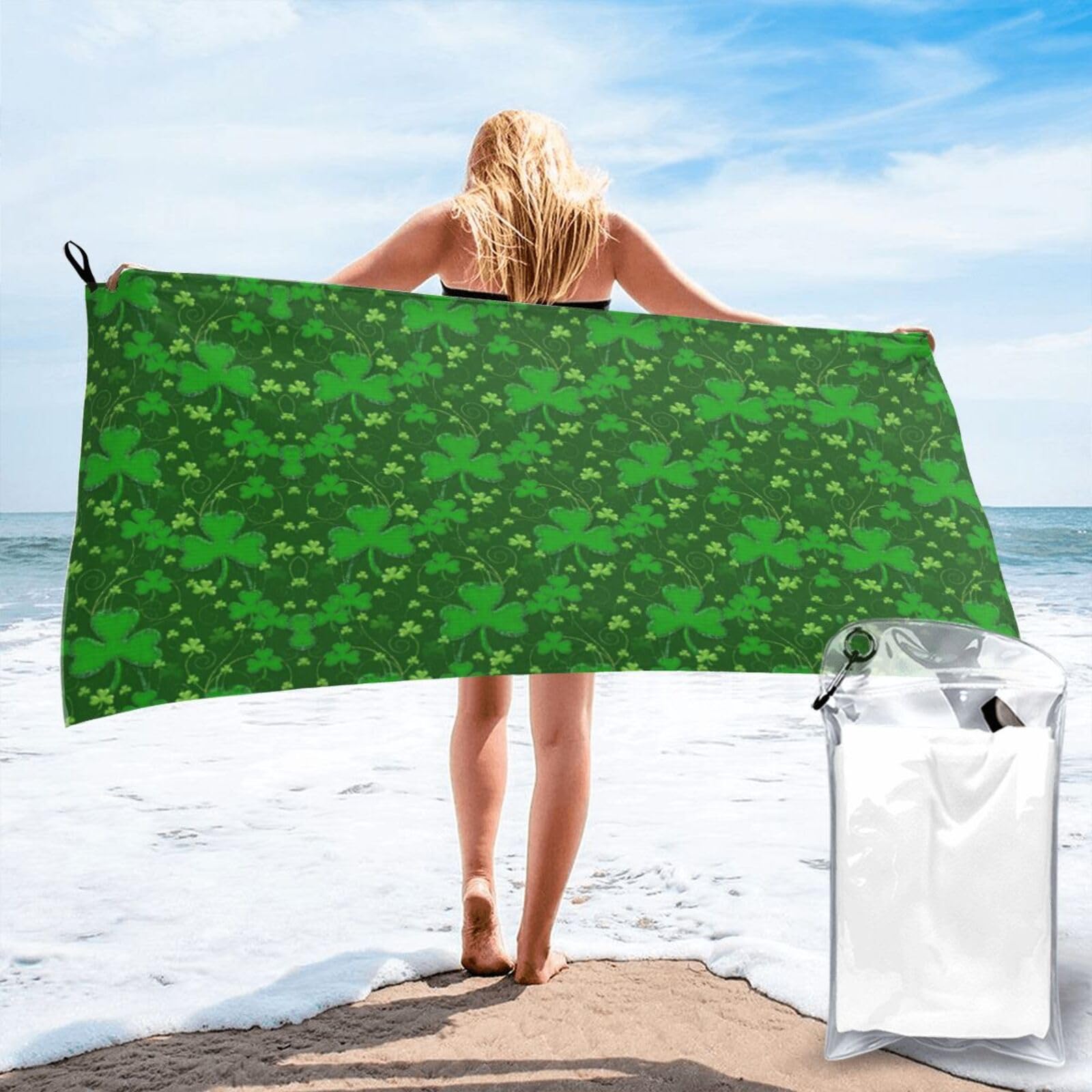 KAPPTYY Background St Patrick'S Day Glitter Print Quick Dry Towel Bath Shower Beach Wrap For Gym Vacation Adults