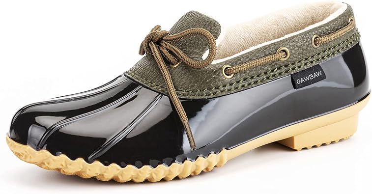 GAWBAW Flat Duck Shoes for Women - Slip On Waterproof Winter Ankle Rain Boots Short Garden Shoes