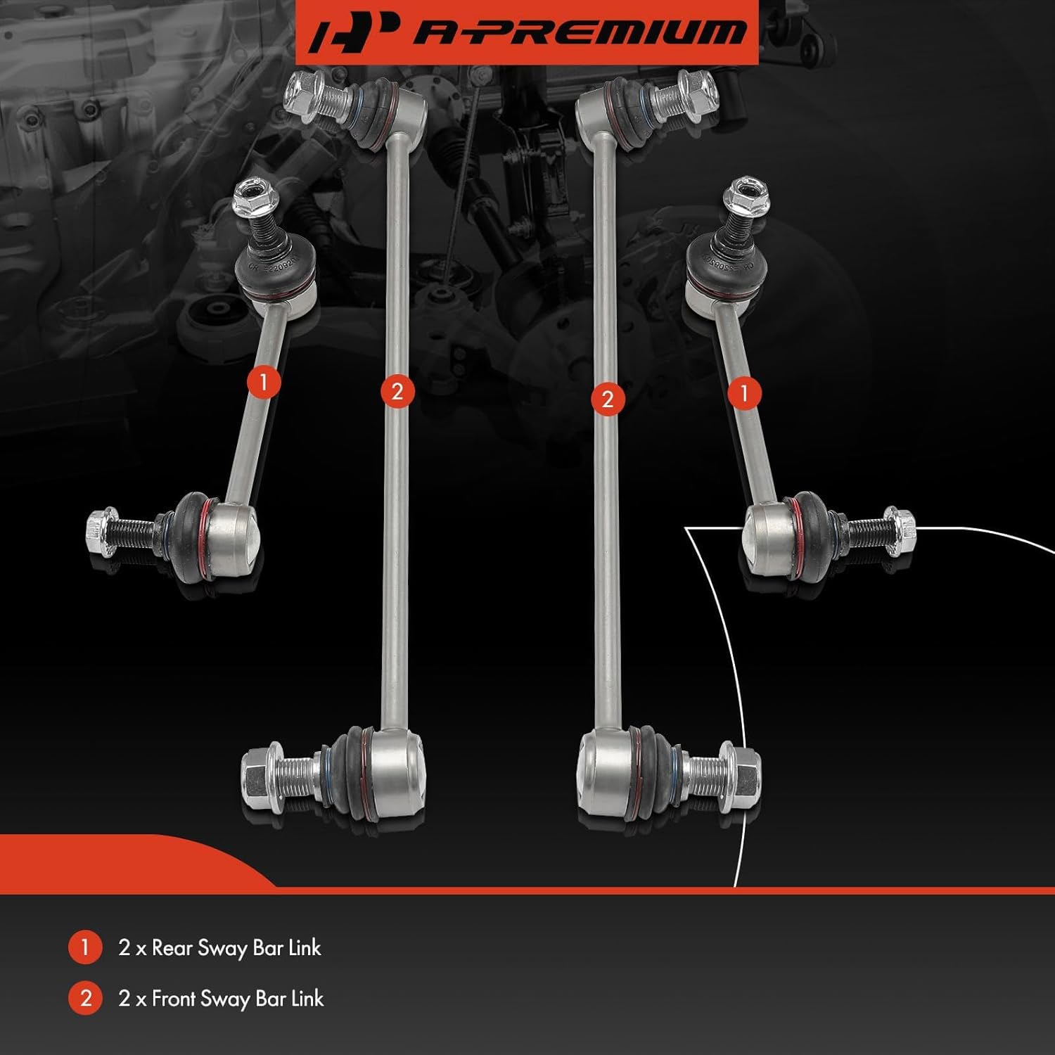 A-Premium Set of 4, Front & Rear Sway Bar Link Stabilizer Link Kit, Compatible with Acura TLX 2015 2016 2017 2018 2019 2020