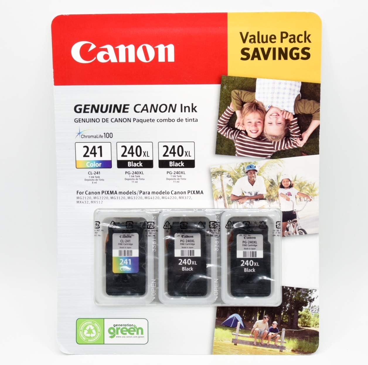 Canon PG-240XL/CL-241 Ink Tank Cartridge, Black/Tri-Color (3 cartridges)