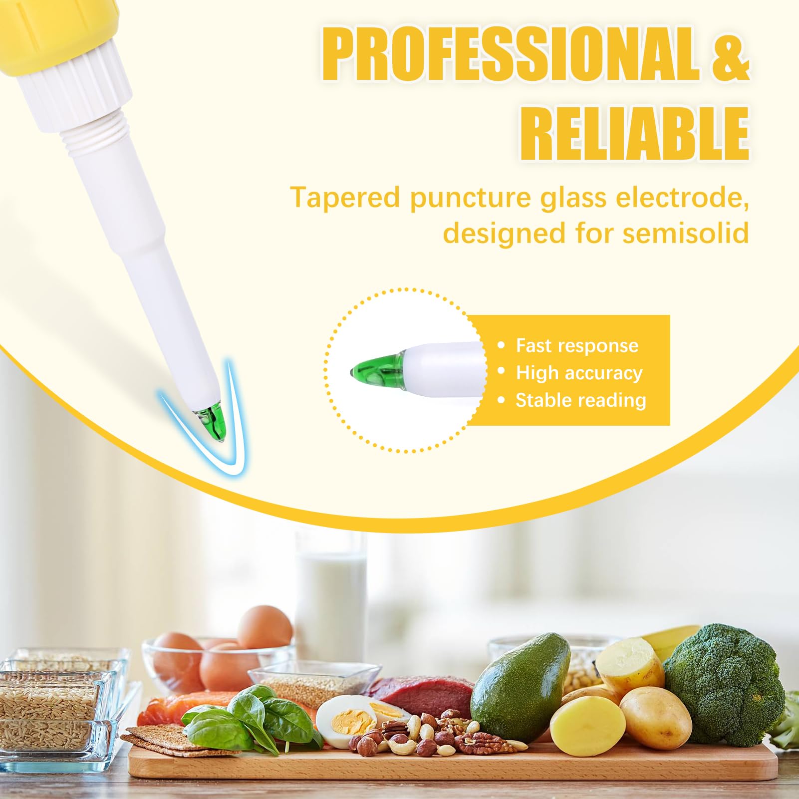 pH Mètre Alimentaire, Testeur pH Numérique à ponction pH Meter Biere de Haute précision avec écran LCD rétroéclairé et ATC pour Aliments, sols Semi-Solides, Mous et Eau