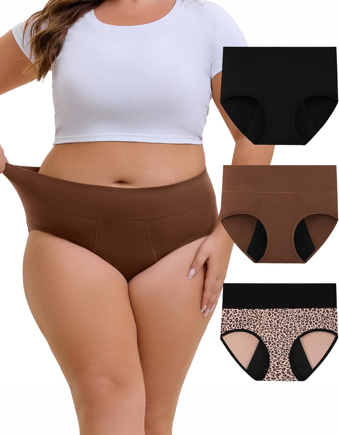 INNERSY Women's Period Underwear Plus Size Heavy Flow High Waisted Cotton Leak Proof Menstrual Panties 3-Pack