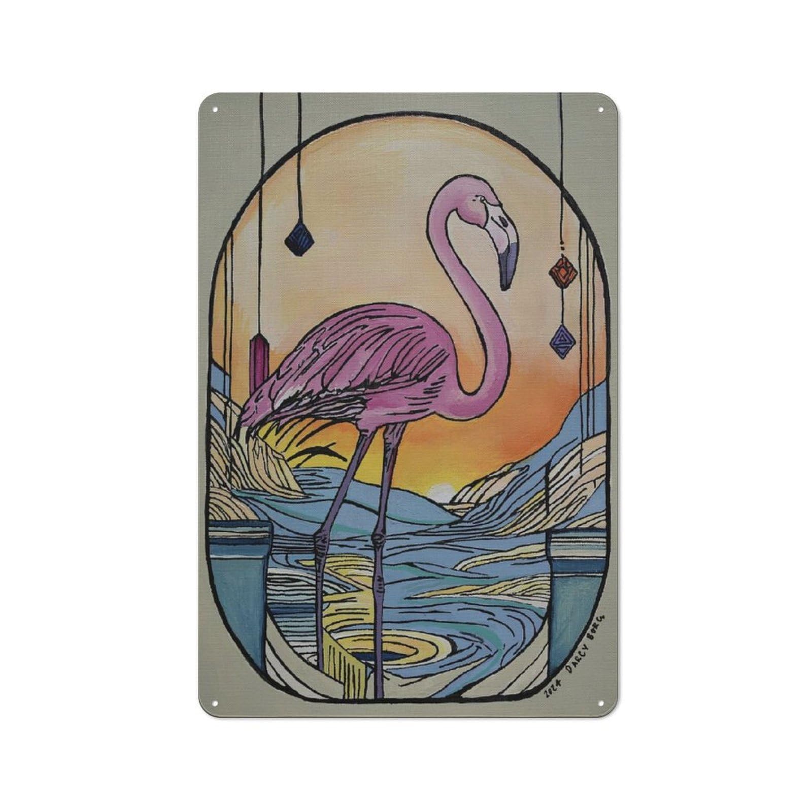 Junmoney Style-23 Metal Wall Sign 30X20cm Featuring Flamingo For Café Or Restaurant, For An Autumn Wall Display In Café And Restaurant