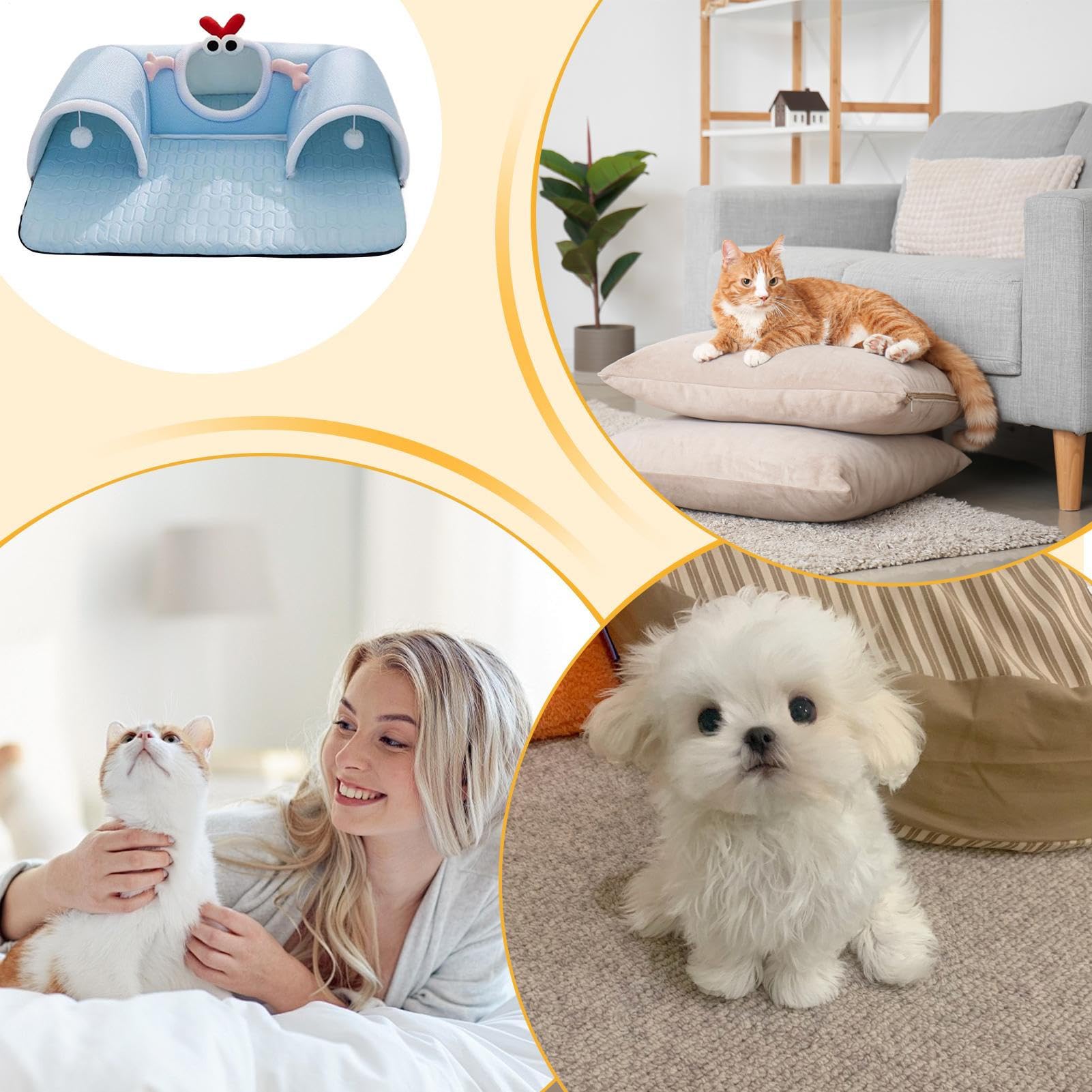 Tunnel de jeu pour chats | Matelas lit pour chats avec tunnel intégré, respirant jouet interactif pour chatons, chiots, ennui, sommeil, enrichissement intérieur hiver été