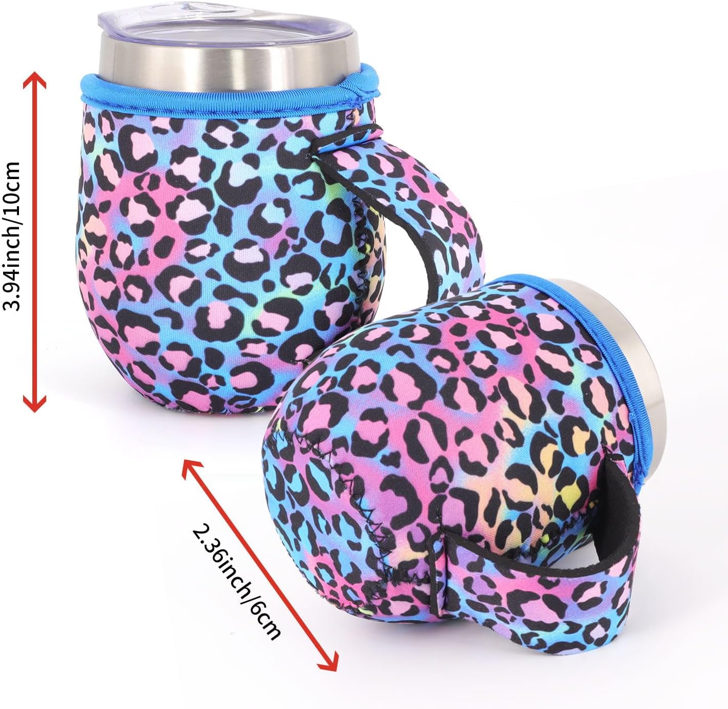 4Pack Reusable Neoprene Insulated Sleeves With Handle For 12oz Stemless Wine Glass, 16oz Regular Mouth Pint Mason Jars (Animal Pattern) - Image 2