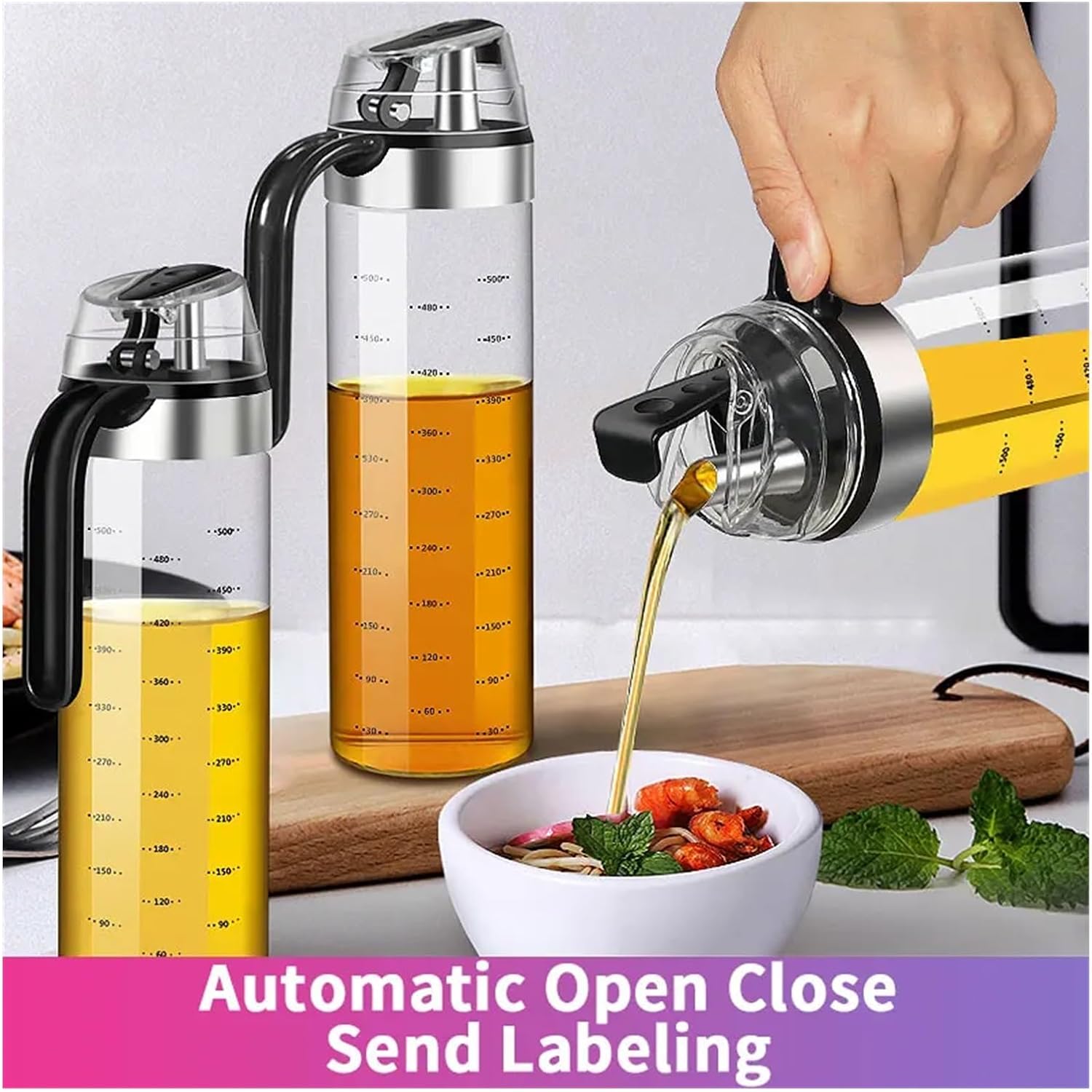 Cooking Seasoning Bottle Dispenser Sauce Bottle Glass Storage Bottles Spice Glass Oil Spray Vinegar Creative Kitchen Tools(450ml)
