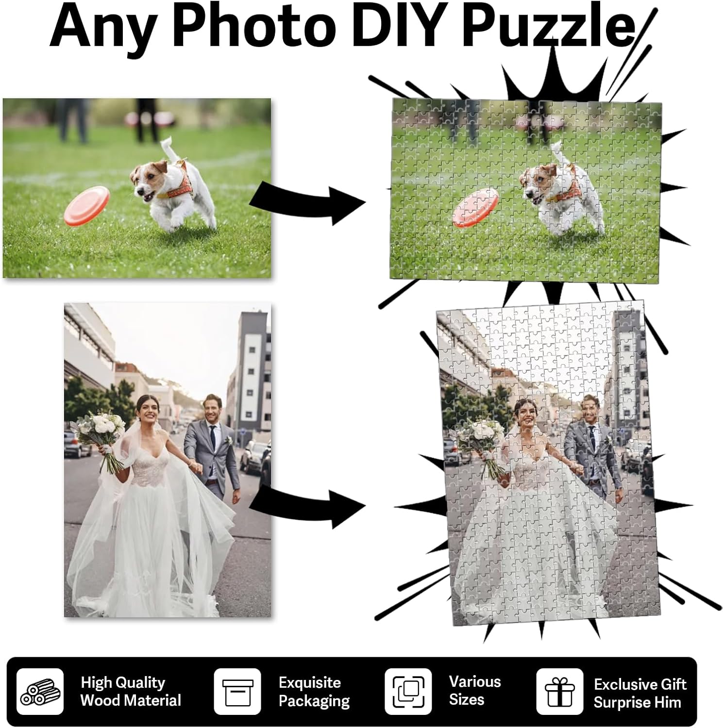 FodyZou Custom Photo Puzzles 120/300/500/1000/1314 Pieces, Personalized Jigsaw Puzzles from Your Pictures for Adults & Kids, Customized Wedding Gift from Photo (1314-vertical)