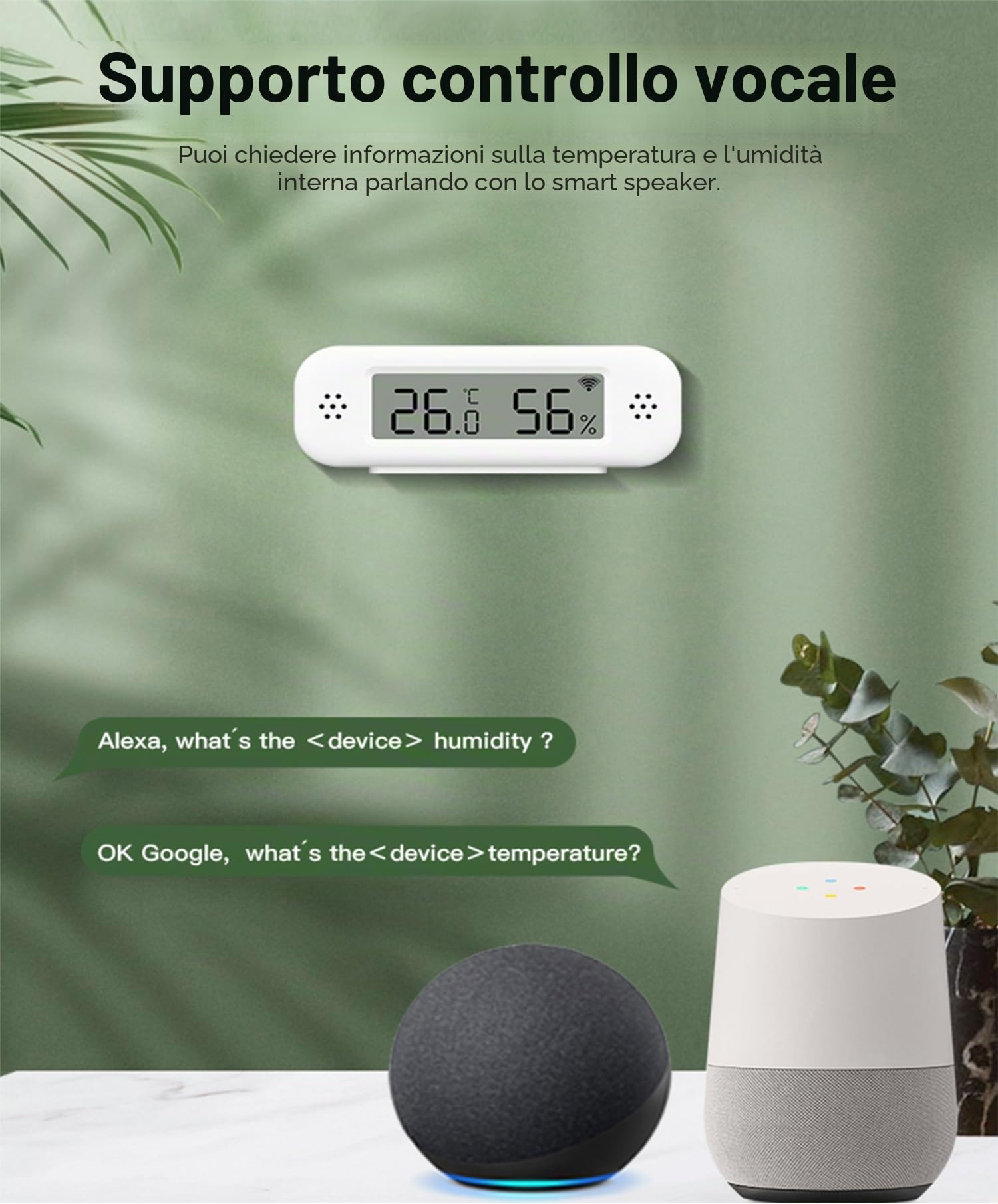 Termoigrometro WLAN: sensore intelligente di temperatura e umidità, monitoraggio in tempo reale, notifica tramite app, sensore di temperatura digitale interno, compatibile con Alexa