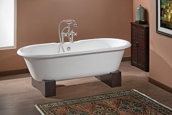 Cheviot 2128-WC-6-FO Products Regal Cast Iron Bathtub with Wooden Base Custom 6" Drilling, 24" x 61" x 31", Finished Oak, White