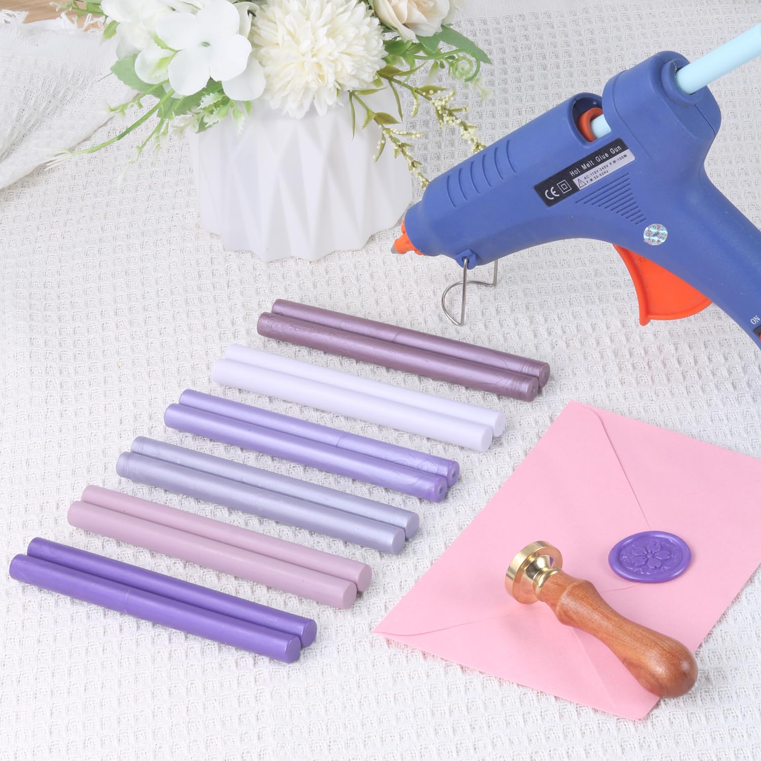 Sealing Wax Sticks, WASOHLING 12 Pcs Wax Seal Sticks for Wax Seal Stamp, 6 Colors Glue Blue Kit for 0.43'' Full Size Glue Gun (Purple Series)