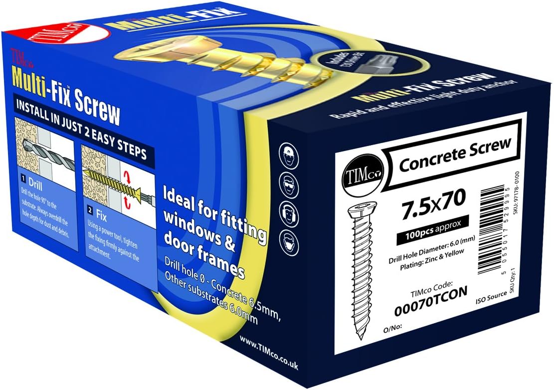 TIMCO ZYP Multi-Fix Concrete Screw - 7.5 x 40 - Yellow - Box of 100