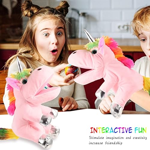 Miniatura 2 de Marionetas de mano de animales de 12 pulgadas de unicornio de peluche de dinosaurio, juguetes de marionetas de mano, juguetes de juego de rol para