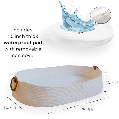 Miniatura 5 de Toci Mom Cambiador de bebé con bolsa de viaje, cambiador de espuma y cubierta repelente al agua, cesta de cuerda de algodón, cambiador para tocador