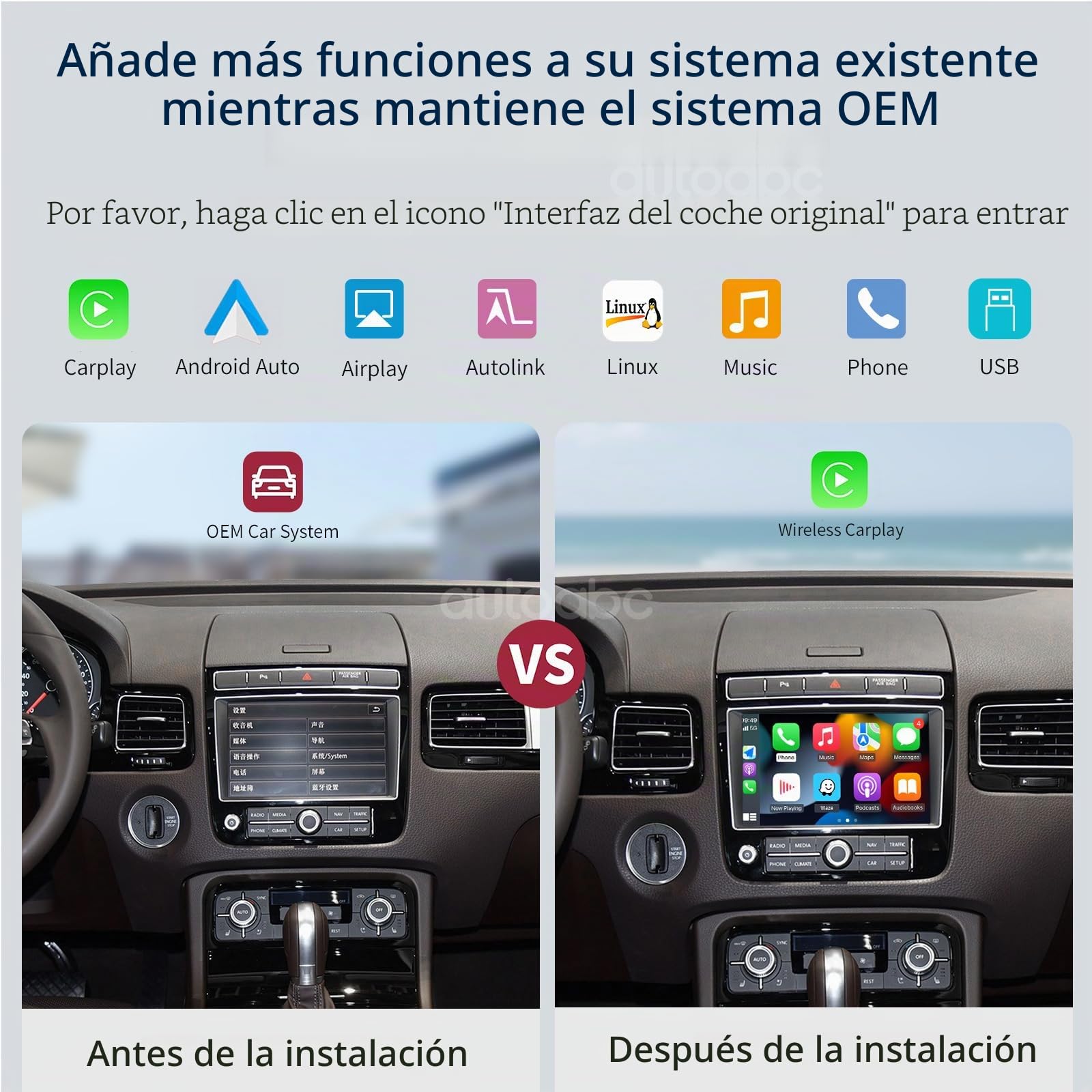 Módulo de modificación de coche inalámbrico Carplay/Android para Volkswagen Touareg RNS850 2011-2018, compatible con Mirrorlink y OEM Auto funciones