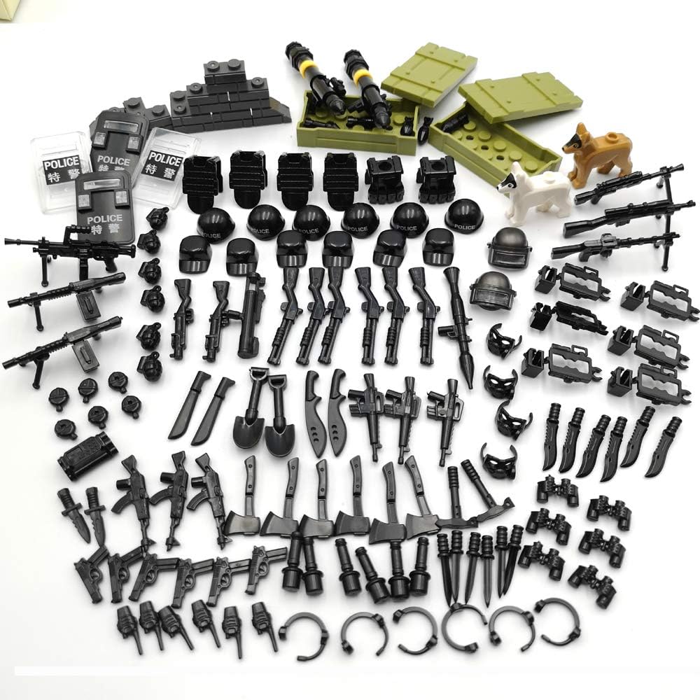 Policeman Weapons Pack Toys Assault Team Guns Set Toy with Characters Custom Army Builder Military Soldier Battle Brick Set