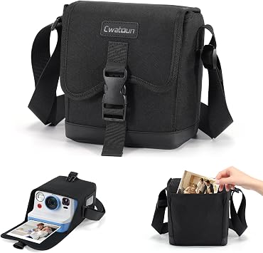 Cwatcun Small Polaroid Camera Sling Bag - Water-Resistant Compact DSLR Bag for Digital Camera Bag/Canon/Sony/Nikon | Quick-Access Black Shoulder Camera Bag