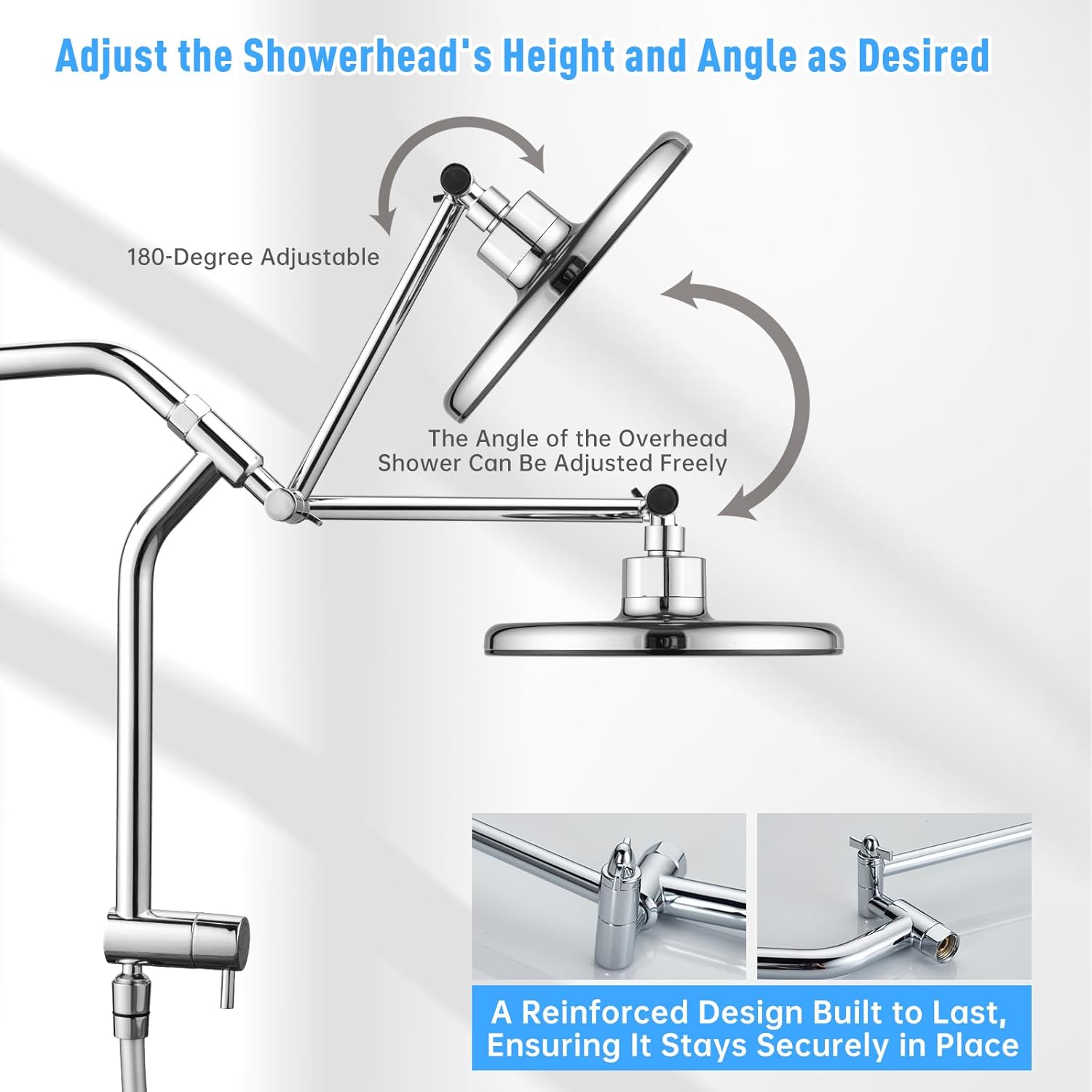 JoyRain High Pressure Shower Combo for All Bathroom Styles, 8-Spray Handheld with Spray Gun, Extension Arm & 78-Inch Hose (Multi-Function Shower Arm with 8" Rain Showerhead, Chrome)
