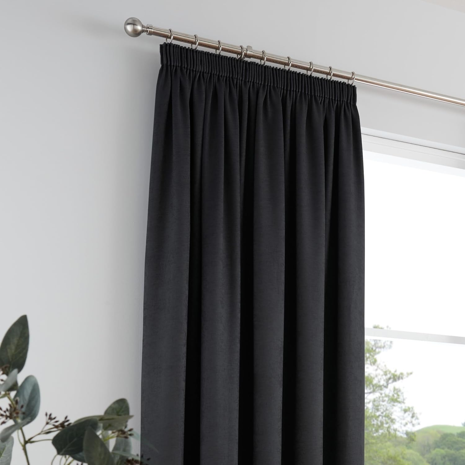 Fusion - Black Curtains W66 x L90 (168 x 229cm) - 100% Cotton - 2X Panels - Pencil Pleat Curtains in Black - Soundproof Curtains & Thermal Curtains for Bedroom - Black Pleated Curtains & Drapes