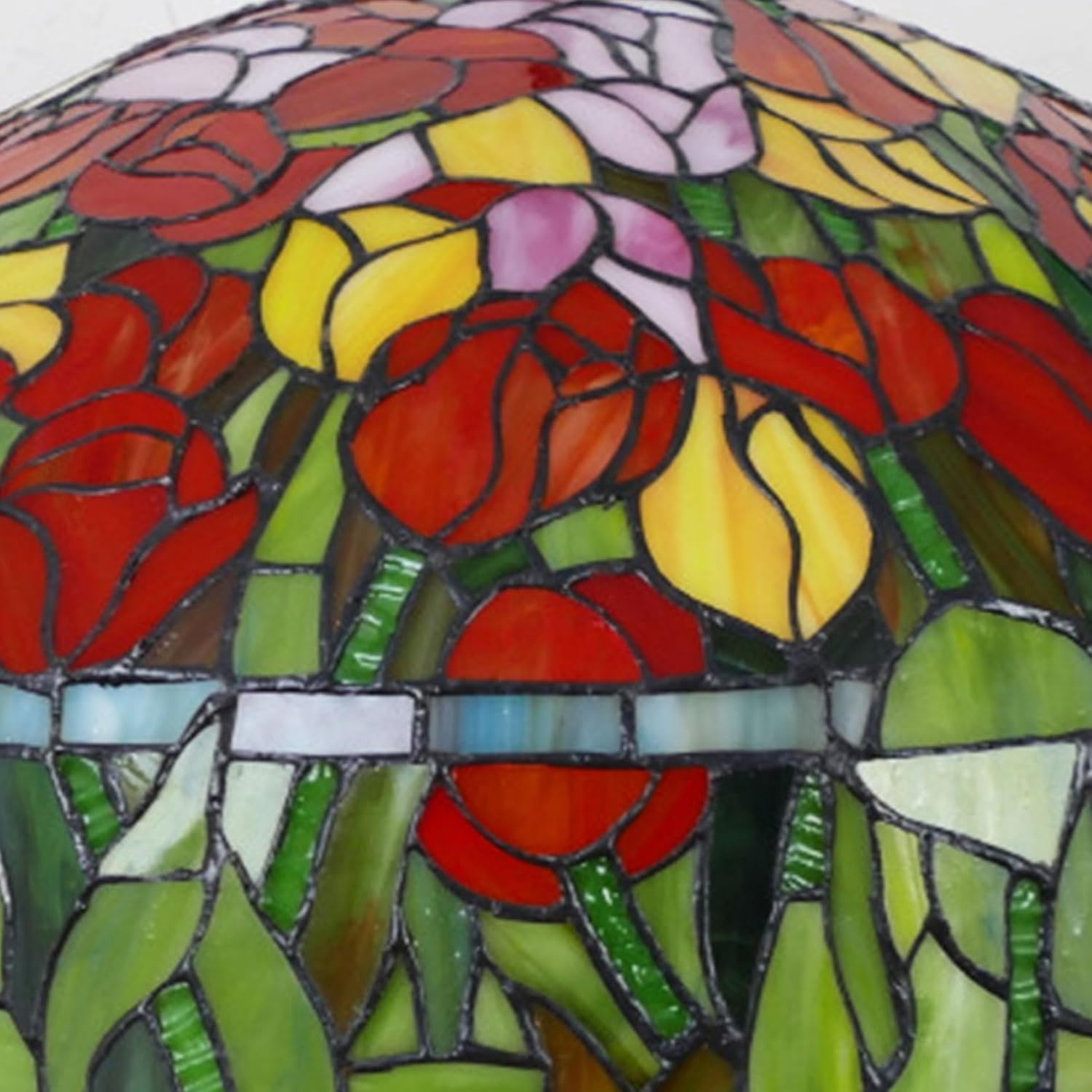 20 Inch Lamp Shade Replacement, Only Tiffany Style Stained Glass Lamp Chimney, Floral Design, Red Green Pink Blue Yellow Fit for Table Lamp, Pendant Light, Floor Lamp,Tulip