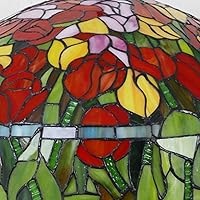 Vista 5 de Reemplazo de pantalla de lámpara de 20 pulgadas, solo estilo Tiffany, lámpara de vitral, diseño floral, rojo, verde, rosa, azul, amarillo, apto