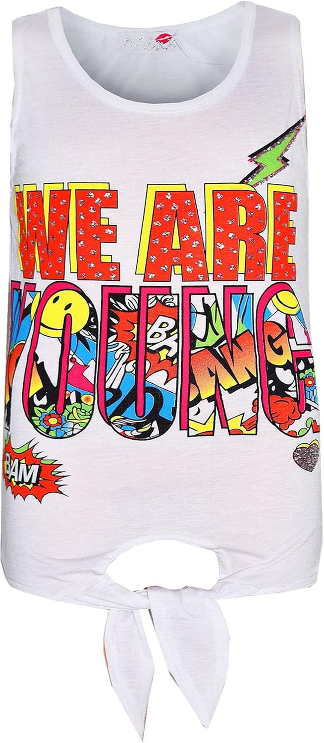 Girls Tops Kids We Are Young Print T Shirt Top & Comic Book Legging Set 7-13 Yr