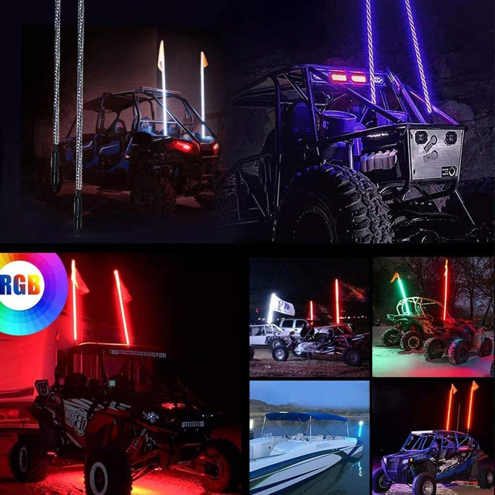 Frusta LED,Fibra ottica LED - Luce freno fuoristrada Due Telecomandi a distanza, lunga durata per carrello golf, karting, attrezzature industriali | Telecomandi a distanza, lunga durata per carrello golf, karting, attrezzature industriali