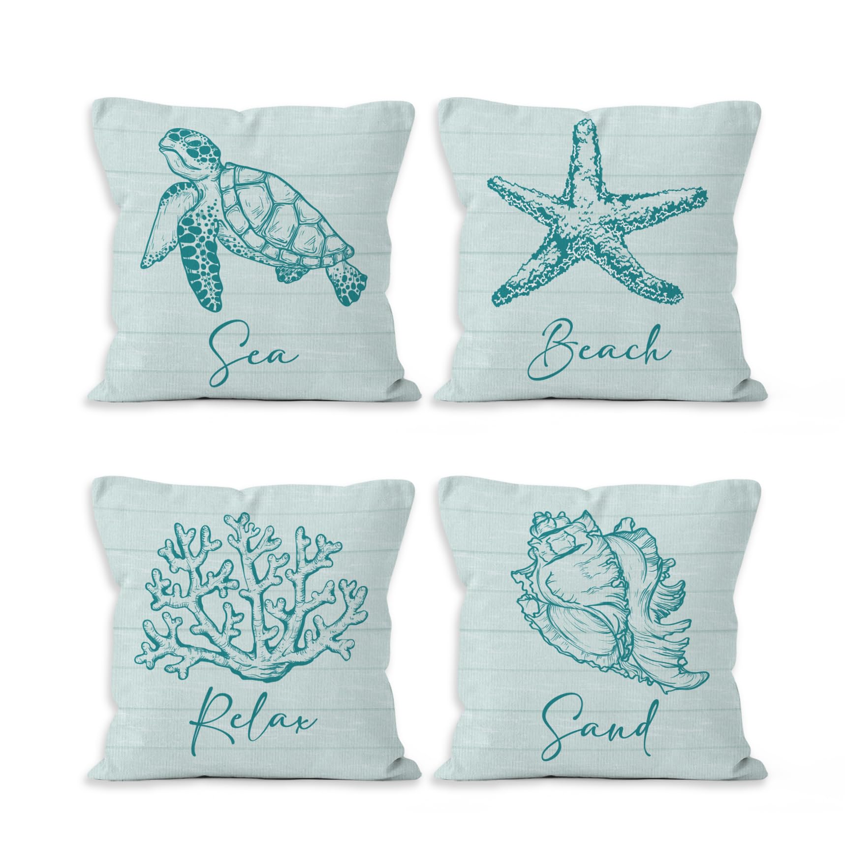 VRW Coastal Beach Throw Pillow Covers 18x18, Ocean Sea Turtle Starfish Coral Seashell Decorative Pillow Covers for Home Bedroom, Coastal Pillowcases,