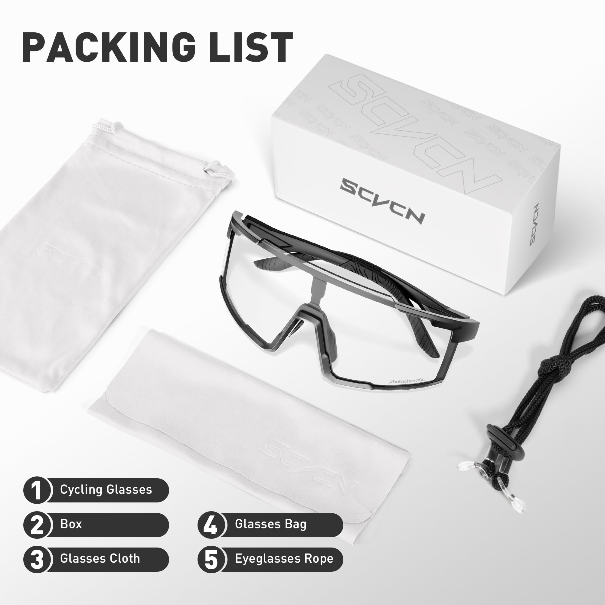 SCVCN Fotocromatici Occhiali Ciclismo Uomo Donna Occhiali Trasparenti da Sole Sportivi Protezione UV400 Occhiali Bici da Corsa Running Bici MTB Bicicletta Mountain Bike S121