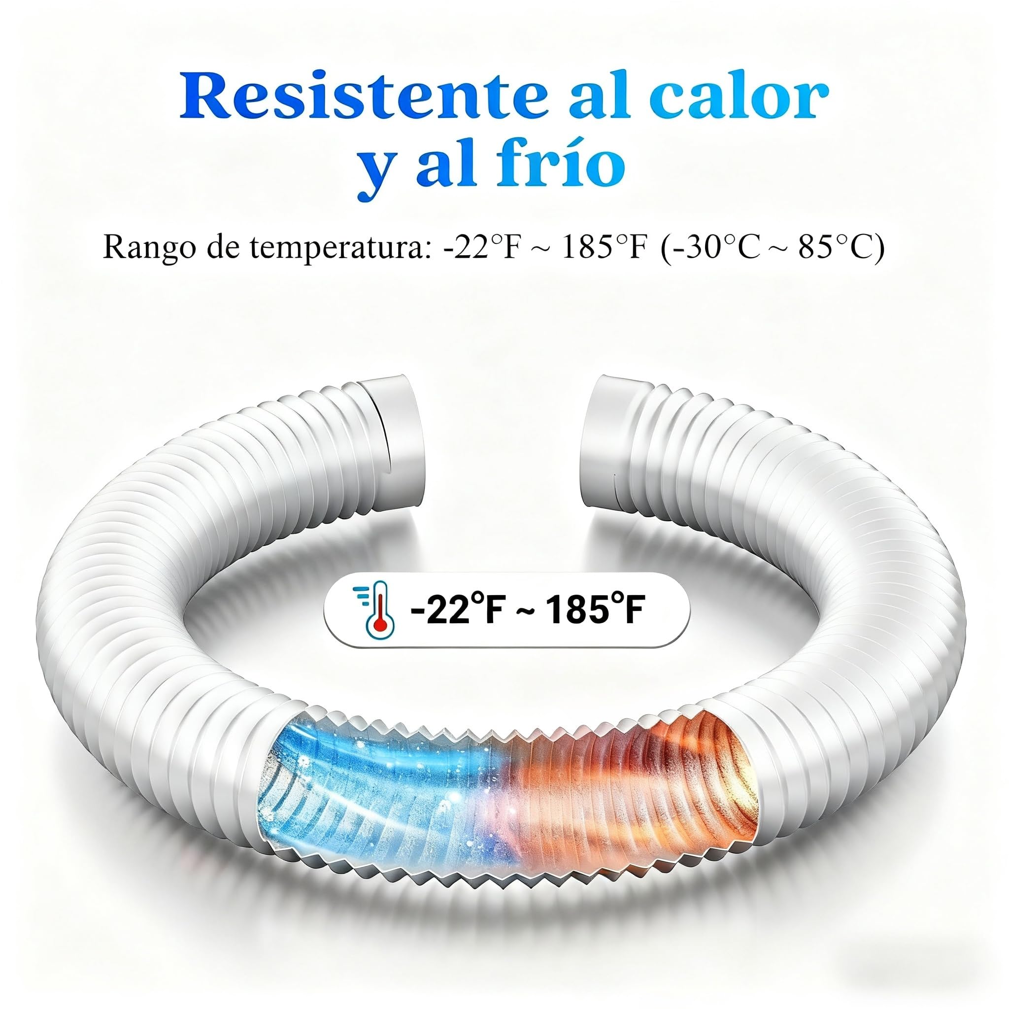 Tubo Ventilación 100mm 2,5m Blanco, Tubo Flexible 5 Capas Aislado, Silencioso, con Abrazaderas, para Aire Acondicionado Portátil, Secadora y Ventilación