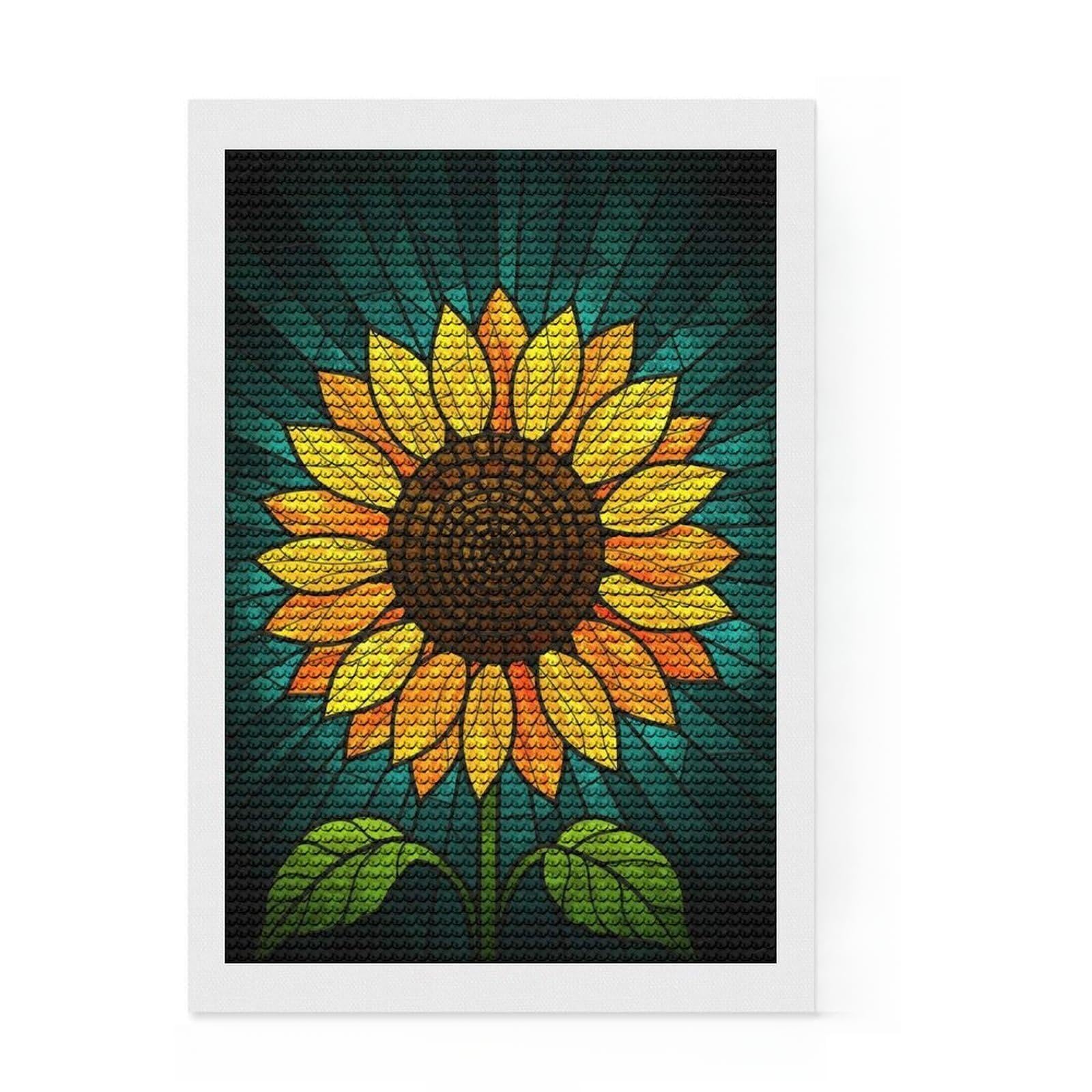 Junmoney Stained Glass Sunflower Art Full Drill Diamond Painting Kit 8"x12", Modern Decor, for Women, Fun Craft Experience, Thoughtful Handmade Gift
