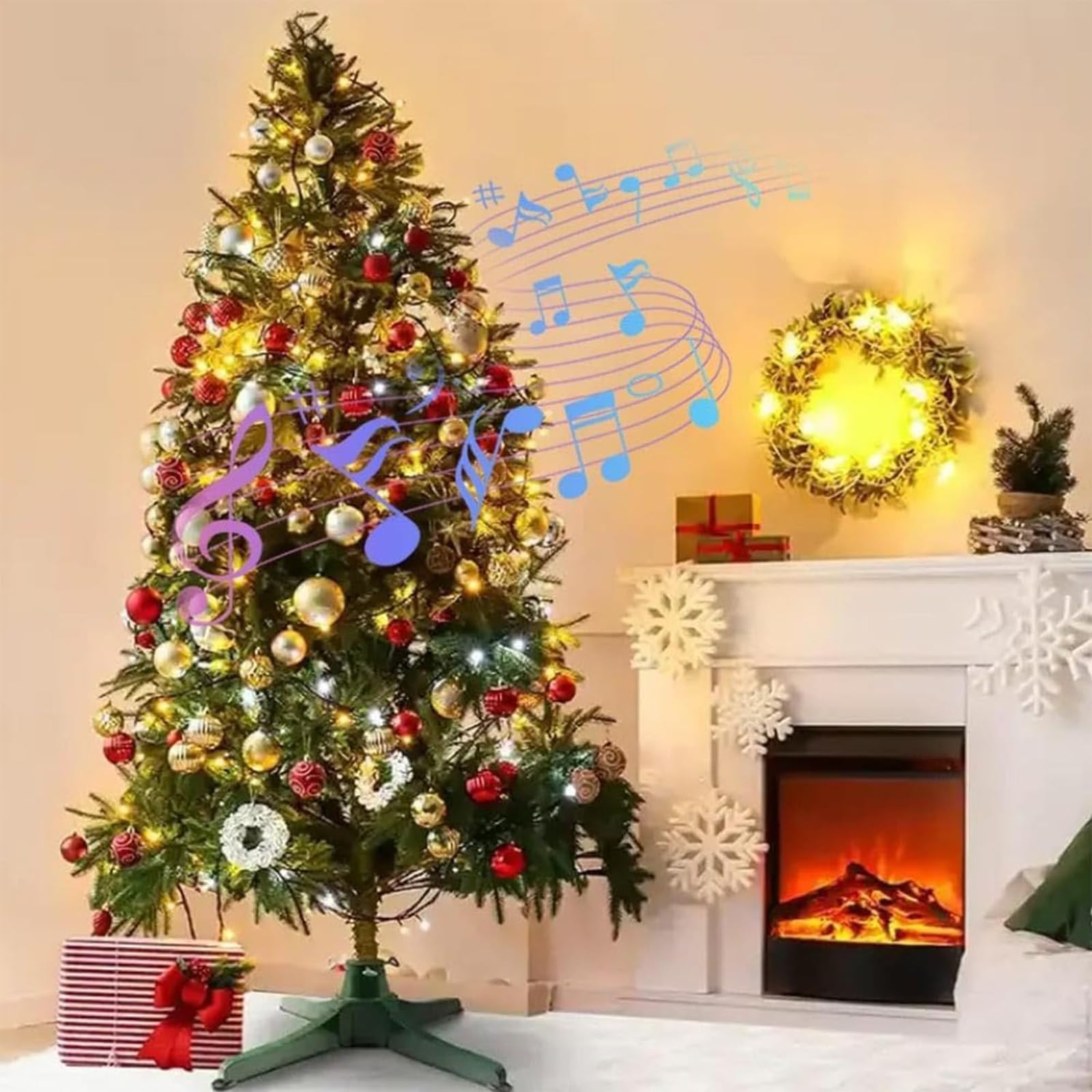 Rotating Christmas Tree Stand with Music, Drehbarer Weihnachtsbaumständer mit Musik, 360° drehbarer Christbaumständer, Musikalische rotierende Weihnachtsbaumständer für Party Dekoration (65cm)