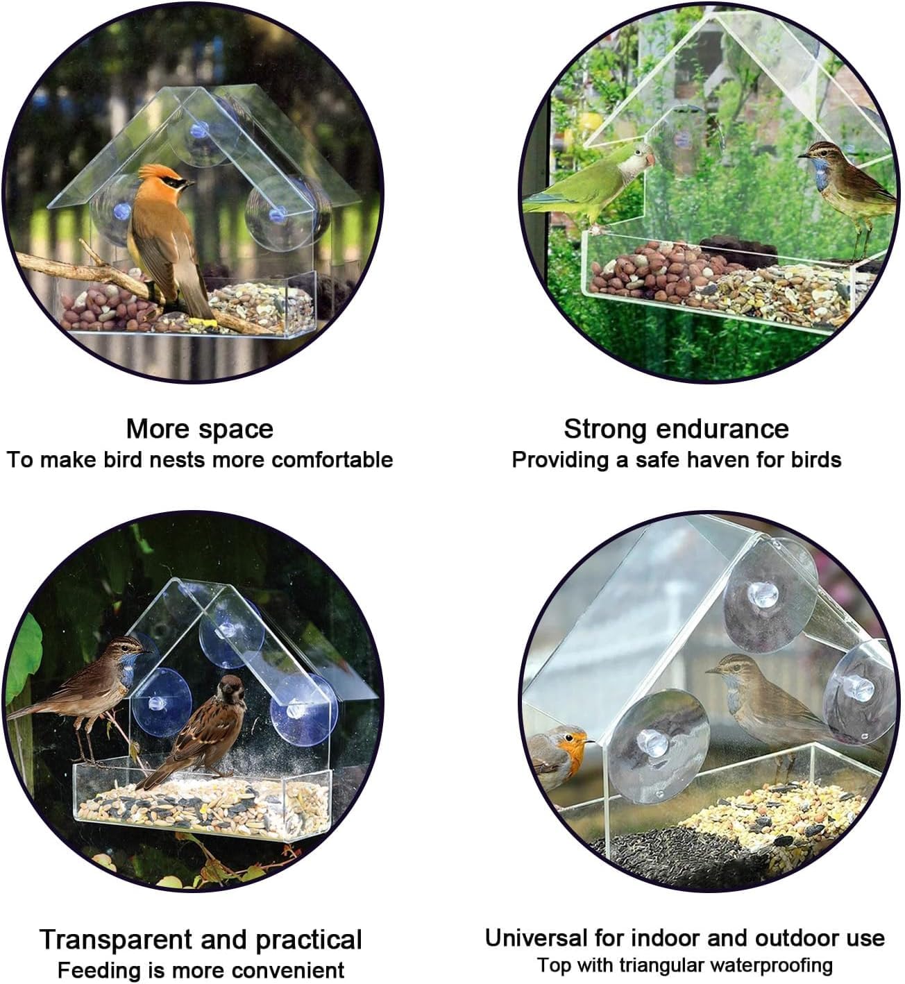 Window Bird Feeder Clear Acrylic Bird Feeder Box with Strong Suction Cups | Easy to Install & Clean | Ideal for Bird Watching & Attracting Wild Birds to Your Garden - Image 4
