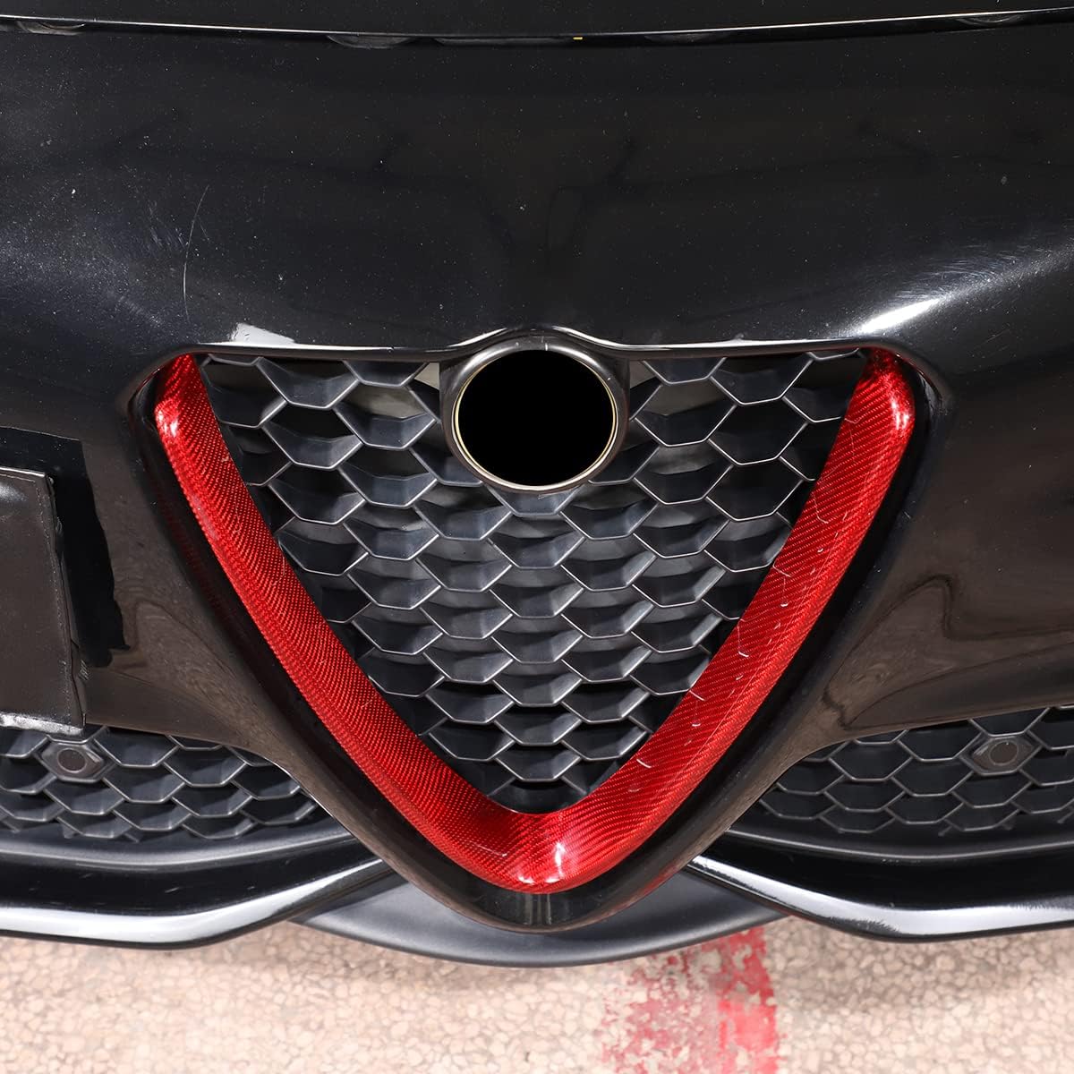 LLKUANG Real Carbon Fiber Front Grille Decoration Frame Trim Fit for Alfa Romeo Giulia Stelvio 2017-2020 Auto Accessories(NOT FIT Quadrifoglio!!!) (Red, Giulia)