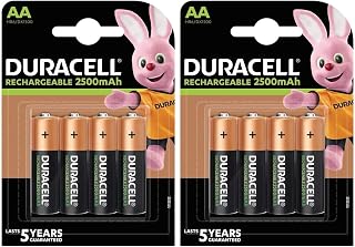 8X Duracell AA Rechargeable 2500 mAh (2 Blister Packs of 4 Batteries) 8 Rechargeable Stylus Batteries