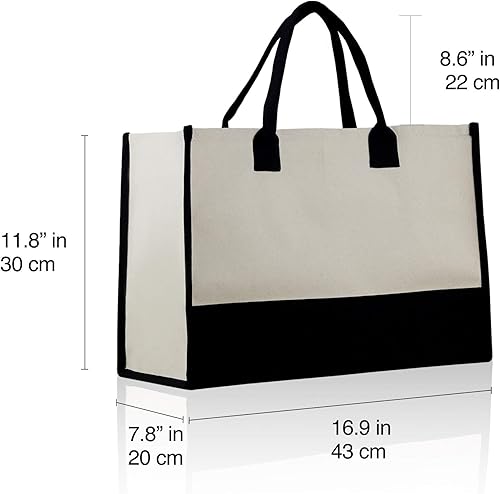 Miniatura 6 de VANESSA ROSELLA Regalo Personalizado Monograma Inicial 100% Algodón Dos Tonos Chic Tote Bag Con Opción Personalizada - Negro