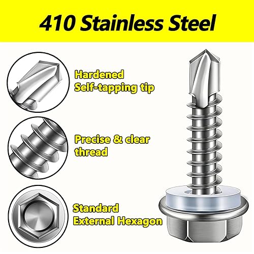 Miniatura 3 de 100 tornillos autoperforantes #8 x 34 pulgadas para metal, tornillos hexagonales de acero inoxidable 410, tornillos Tek magnéticos de alta